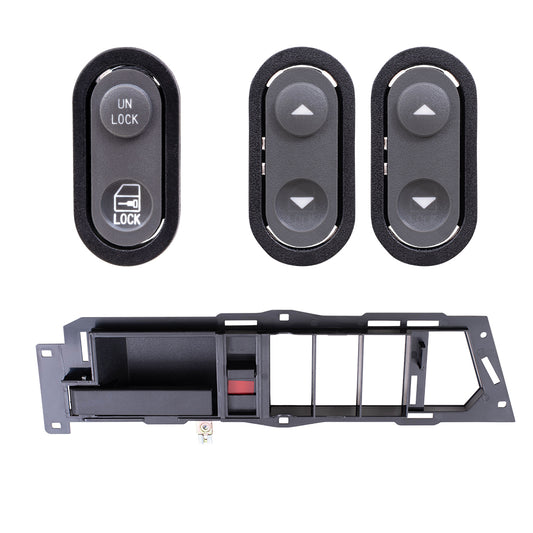Brock ADS2831LC4 Inside Door Handle With Black Base/Black Lever With Power Window & Power Lock Switches 4 Piece Set Compatible With 1990-1994 GM C/K Pickup