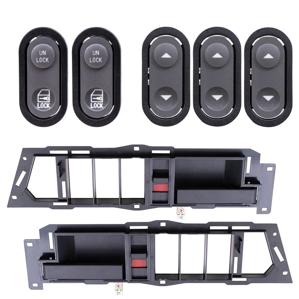 Brock ADS2831LRC7 Inside Door Handle With Black Base/Black Lever With Power Window & Power Lock Switches 7 Piece Set Compatible With 1990-1994 GM C/K Pickup