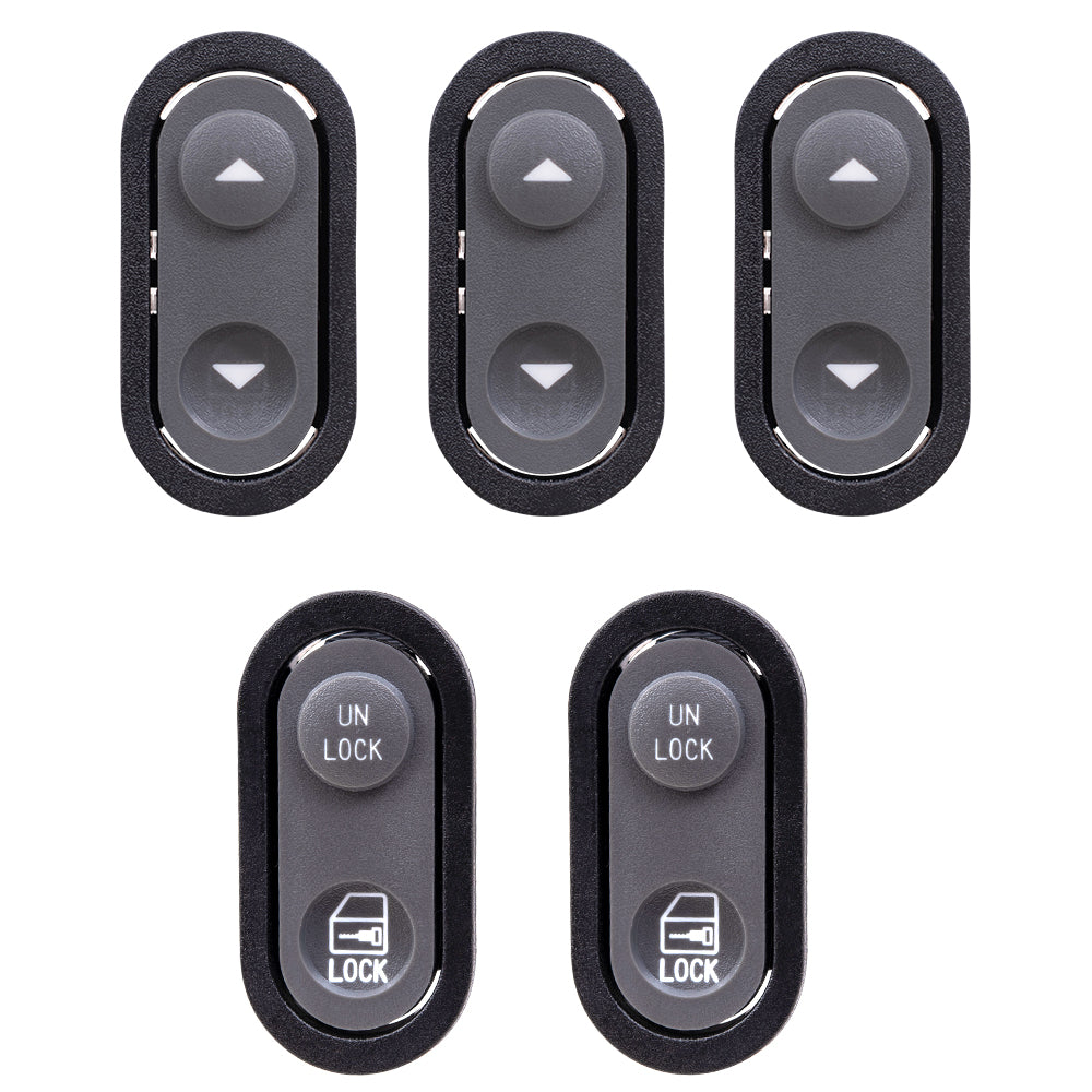 Brock ADS2831LRC7 Inside Door Handle With Black Base/Black Lever With Power Window & Power Lock Switches 7 Piece Set Compatible With 1990-1994 GM C/K Pickup