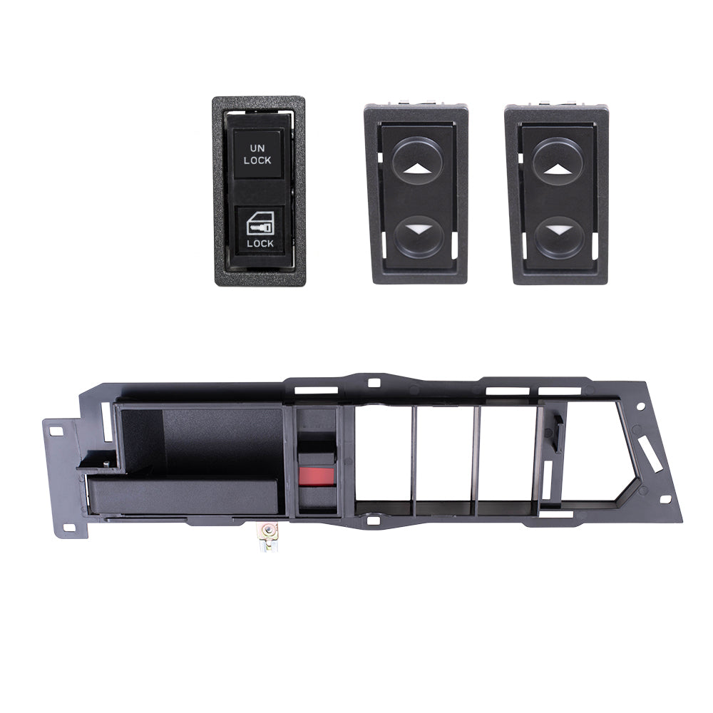 Brock ADS2831LS4 Inside Door Handle With Black Base/Black Lever With Power Window & Power Lock Switches 4 Piece Set Compatible With 1988-1989 GM C/K Pickup