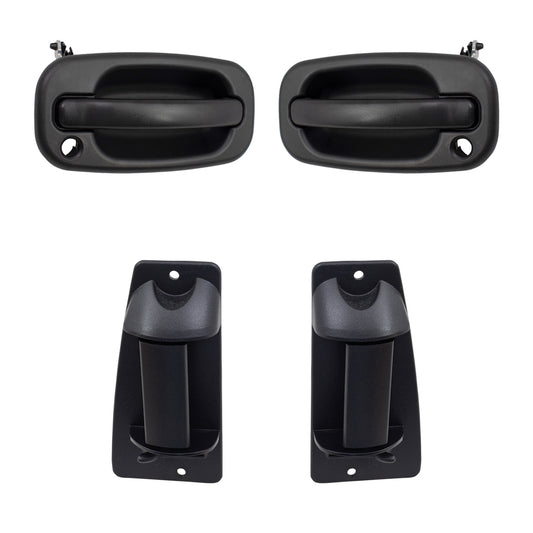 Front and Rear Outside Door Handles 4 Piece Set Compatible with 1999-2007 Silverado/ 1999-2007 Sierra/ 2002-2004 Sierra Denali Extended Cab Only