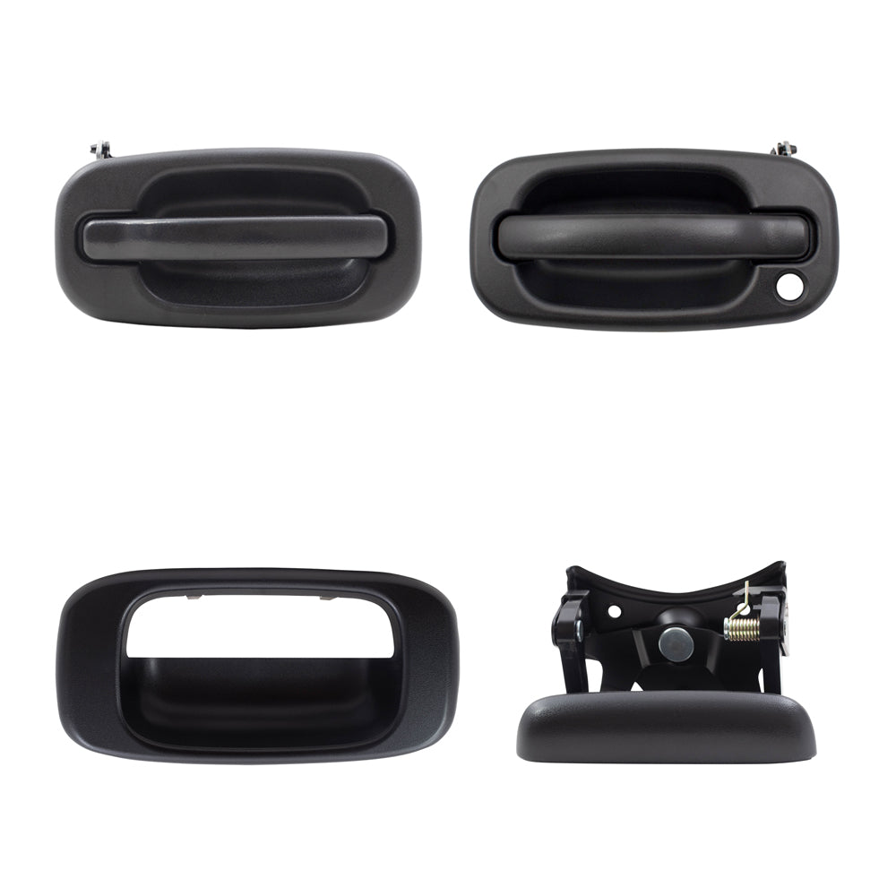Brock Replacement Front Outside Door Handles, Tailgate Handle and Tailgate Handle Bezel 4 Piece Set Compatible with 1999-2007 Silverado & 1999-2007 Sierra