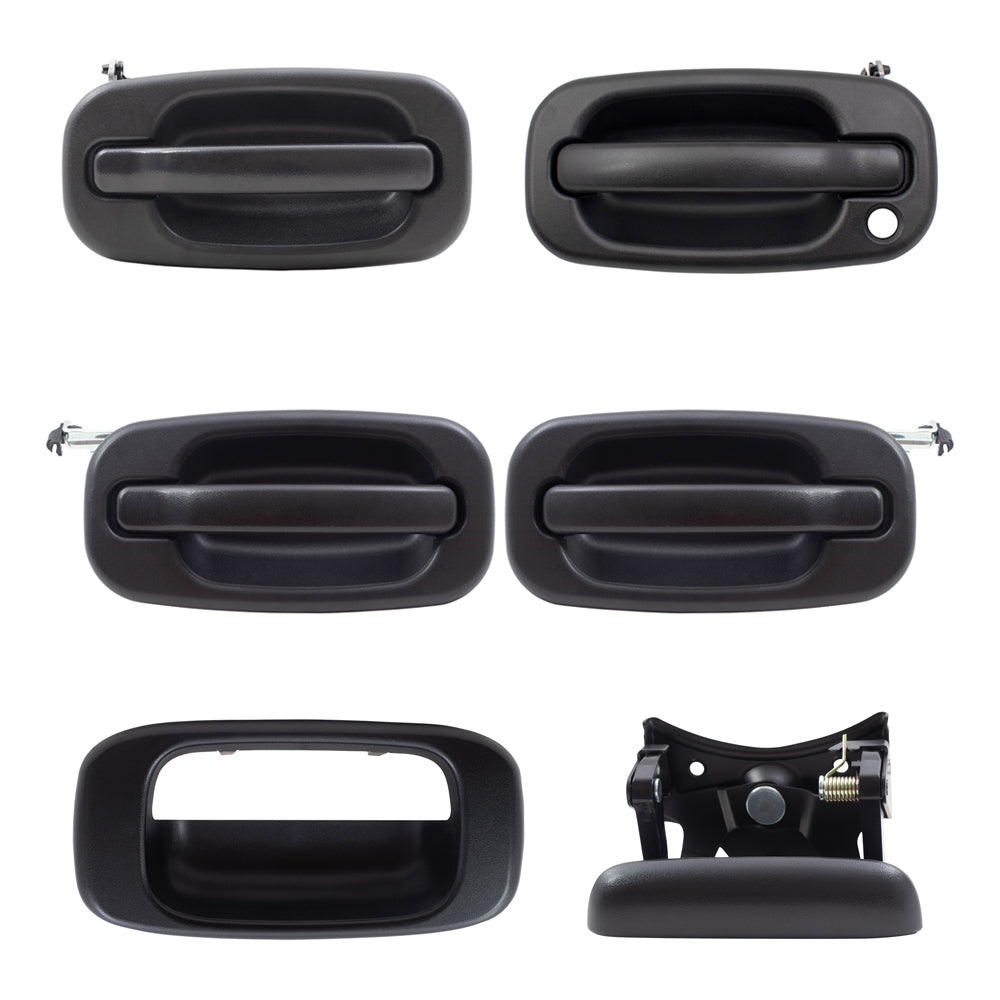 Brock Replacement Front and Rear Outside Door Handles, Tailgate Handle and Tailgate Handle Bezel 6 Piece Set Compatible with 2001-2007 Silverado & 2001-2007 Sierra Crew Cab ONLY
