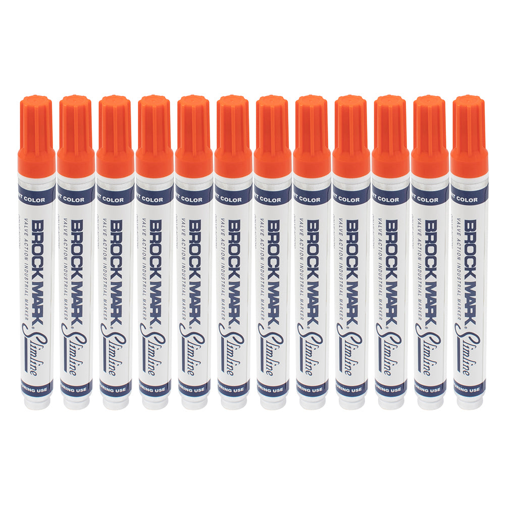 12 Pc Set Orange Brockmark Slimline Industrial Paint Markers Opaque Gloss Pen Metal Wood Plastic Glass for Auto Construction Arts Home