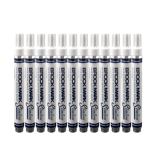 12 Pc Set White Brockmark Slimline Industrial Paint Markers Opaque Gloss Pen Metal Wood Plastic Glass for Auto Construction Arts Home