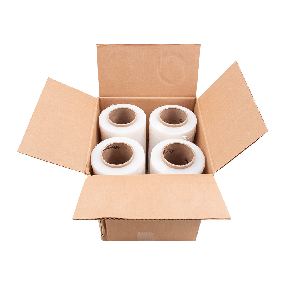 Case Set 4 Rolls 12" x 1500' 80 Gauge Clear Stretch Film Shrink Wrap for Office Warehouse Shipping Storage Retail Home