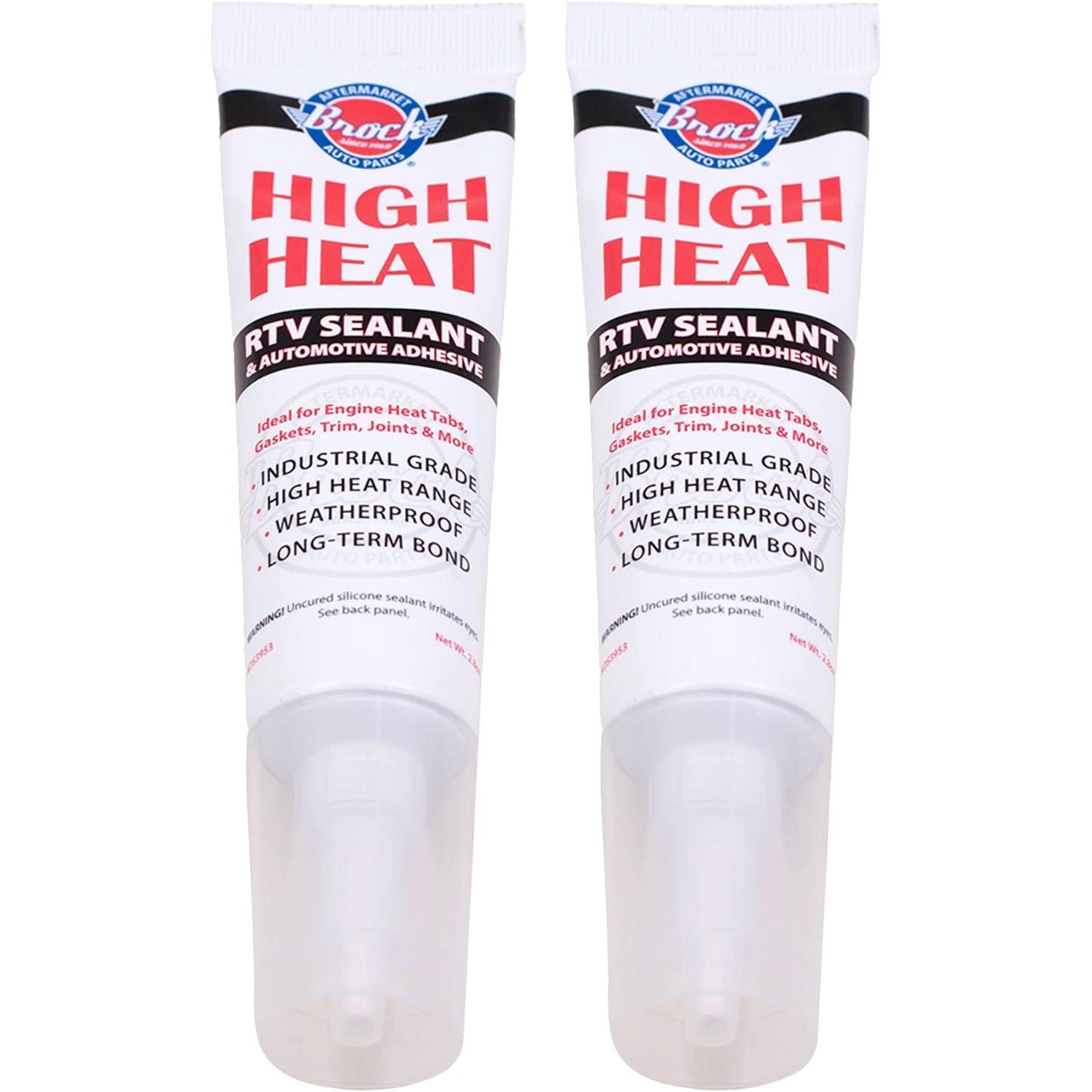 Brock High Heat RTV Sealant & Automotive Adhesive – Industrial Grade Silicone for Heat Tabs, Gaskets, and More – 2.8 oz Tube - 2 Pack