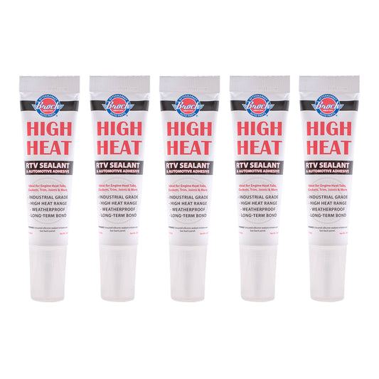 Brock High Heat RTV Sealant & Automotive Adhesive – Industrial Grade Silicone for Heat Tabs, Gaskets, and More – 2.8 oz Tube - 5 Pack