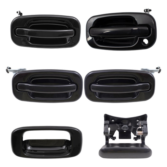 Brock Replacement Front and Rear Outside Door Handles, Tailgate Handle and Tailgate Handle Bezel 6 Piece Set Compatible with 2001-2007 Silverado & 2001-2007 Sierra Crew Cab ONLY