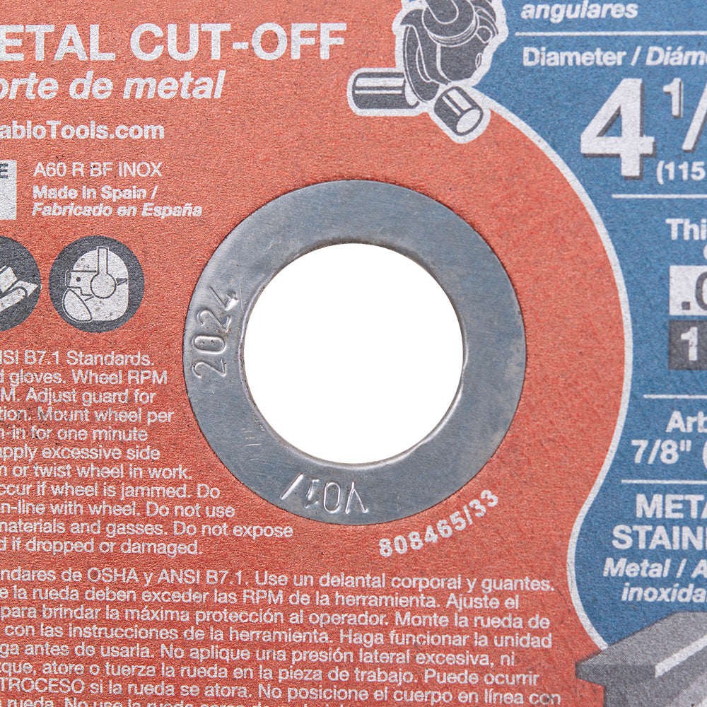 4 1/2 Inch Metal Cut Off Disc .040 Inch Thick 7/8 Inch Arbor / 22.2mm - Type 1 Hub - Thin Kerf Design - Premium Aluminum Oxide Blend for Use on Metal Materials and 13,280 Max RPM 15 Pack