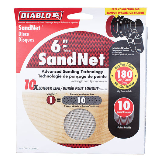 Sanding Disc with Connection Pad 6", 180 Fine Grit and Premium Ceramic Grain Blend for Fast Material Removal 10 Pack