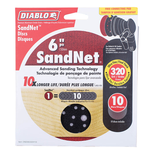 Sanding Disk with Connection Pad 6", 320 Ultra Fine, Grit and Premium Ceramic Grain Blend for Fast Material Removal 10 Pack