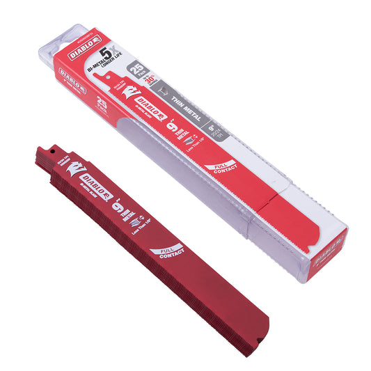 Diablo Full Contact Bi-Metal Reciprocating Saw Blade For Thin Metal (Less Than 1/8 Inch) - 9 Inch x 1 Inch 20/24 TPI 25 Pack