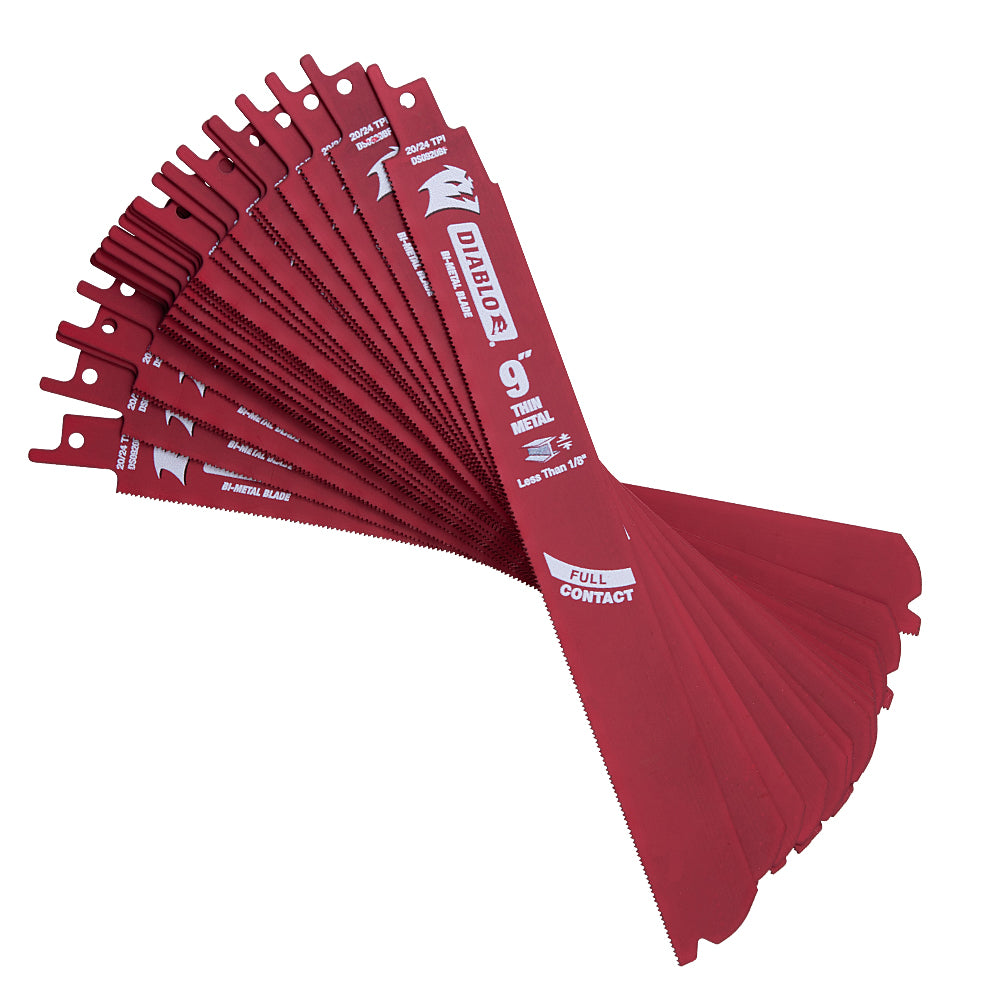 Diablo Full Contact Bi-Metal Reciprocating Saw Blade For Thin Metal (Less Than 1/8 Inch) - 9 Inch x 1 Inch 20/24 TPI 25 Pack