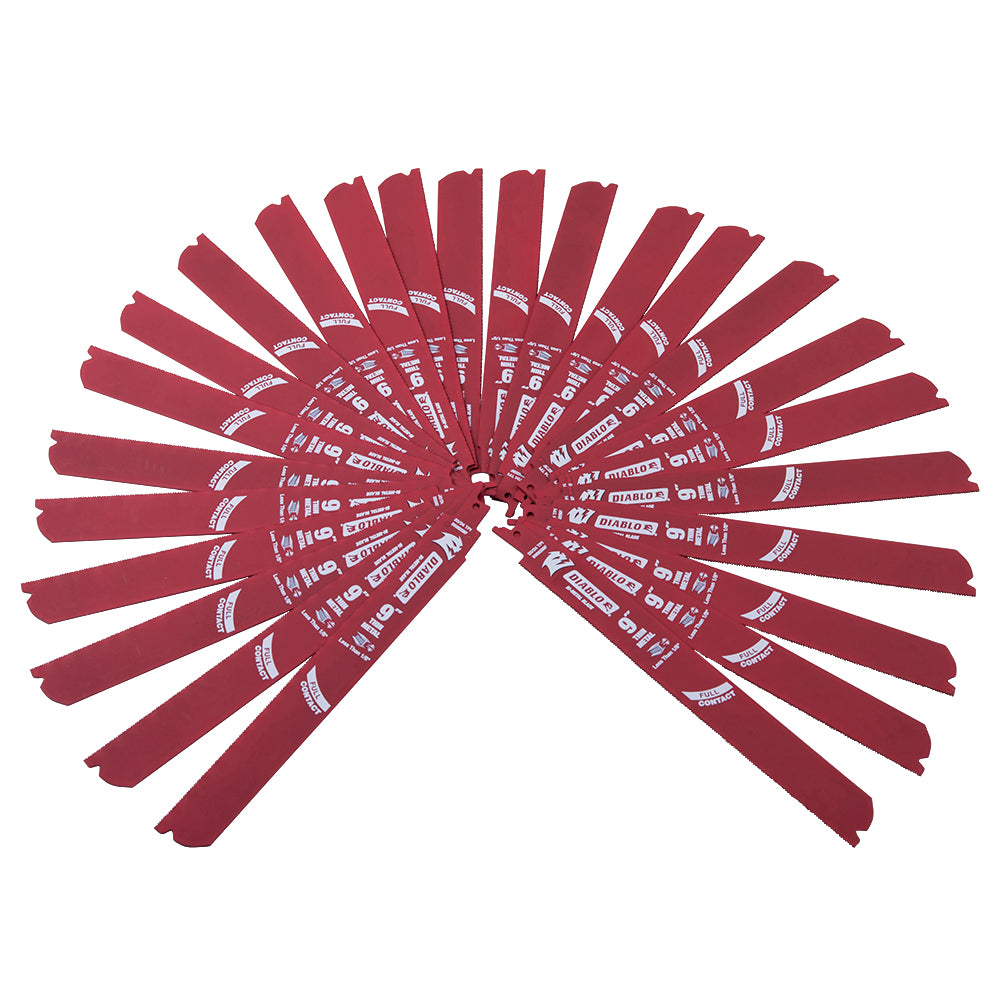 Diablo Full Contact Bi-Metal Reciprocating Saw Blade For Thin Metal (Less Than 1/8 Inch) - 9 Inch x 1 Inch 20/24 TPI 25 Pack