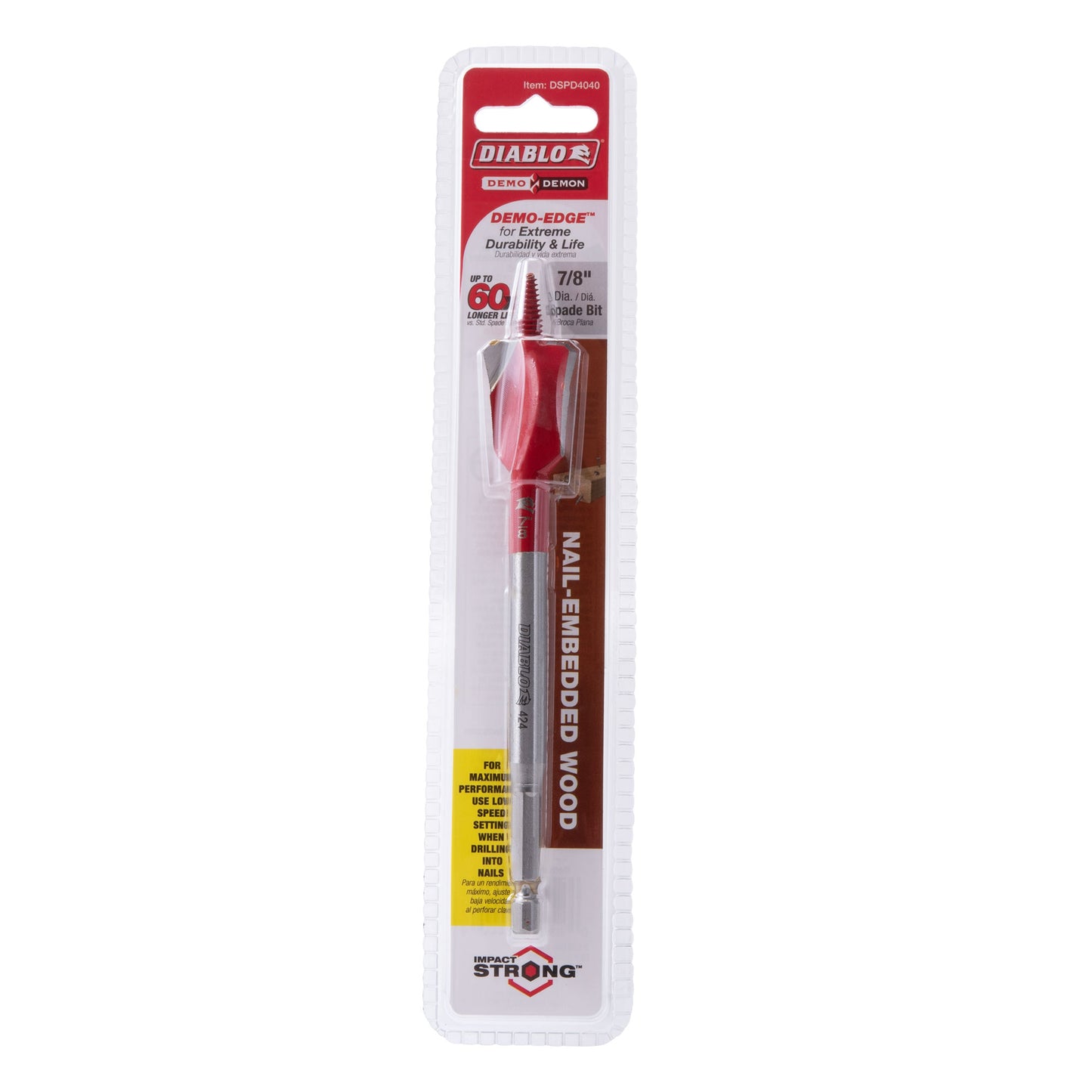 Diablo DSPD4040 Demo Demon Spade Drill Bit For Nail Embedded Wood 7/8 Inch x 6 Inch 1/4 Inch Hex Shank 30 Pack