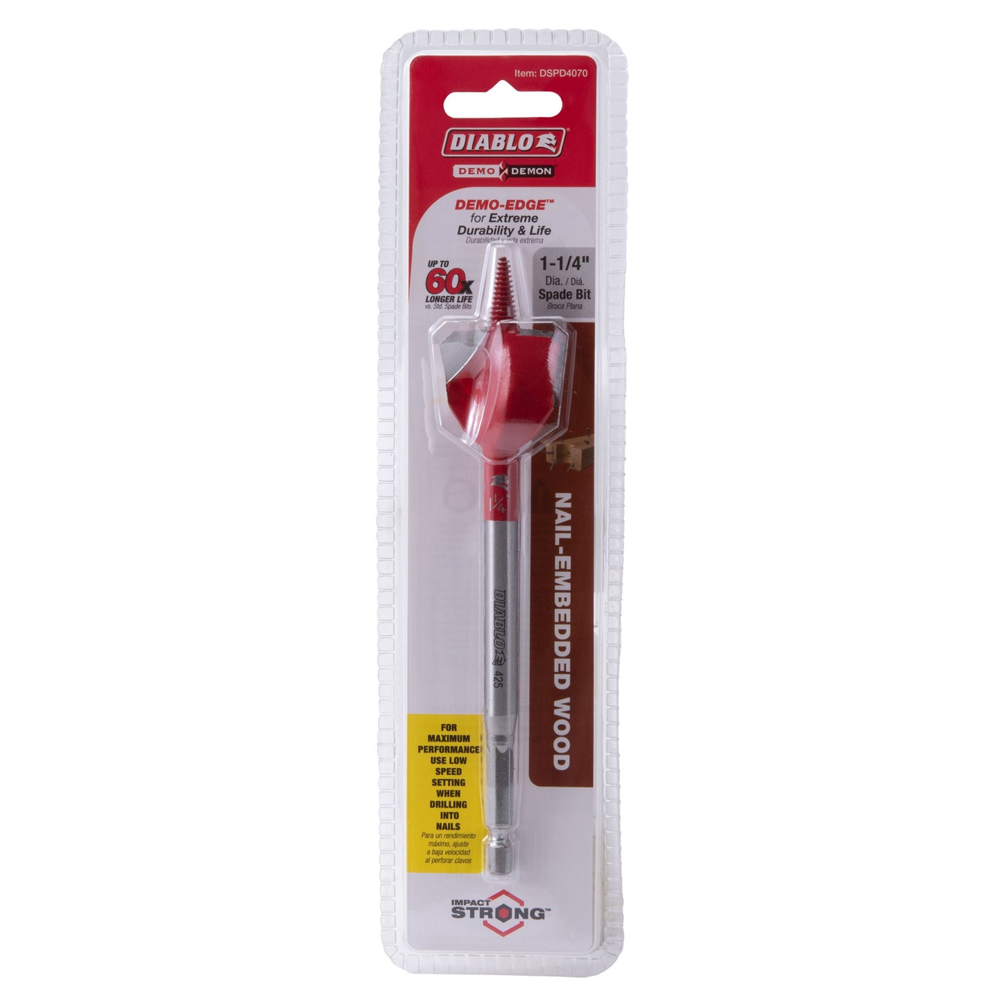 Diablo DSPD4070 Demo Demon Spade Drill Bit For Nail Embedded Wood 1 1/4 Inch x 6 Inch 1/4 Inch Hex Shank 30 Pack