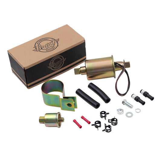 Brock Replacement Universal 6 Volt Electric Fuel Pump w/ Installation Kit Inline Type 5-8 PSI 5/16 Inlet & Outlet Compatible with Carbureted Models E8011 SP1124