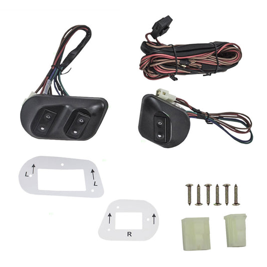 Brock Replacement Universal Joker Style Electric Power Window Roll Up Switch Kit Angled Design with Bezels, Switch & Wiring Harness Compatible with 2-Door Models