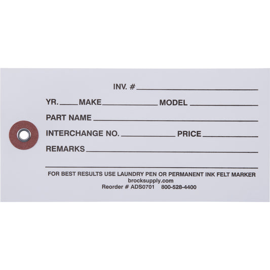 Brock Pre-Printed White Polyart Tags 2 5/8 Inch x 5 1/4 Inch With Reinforced Metal Eyelet Includes Wire-Brock Ballpoint Pen-Brockmark Marker 1000 Tags/Box