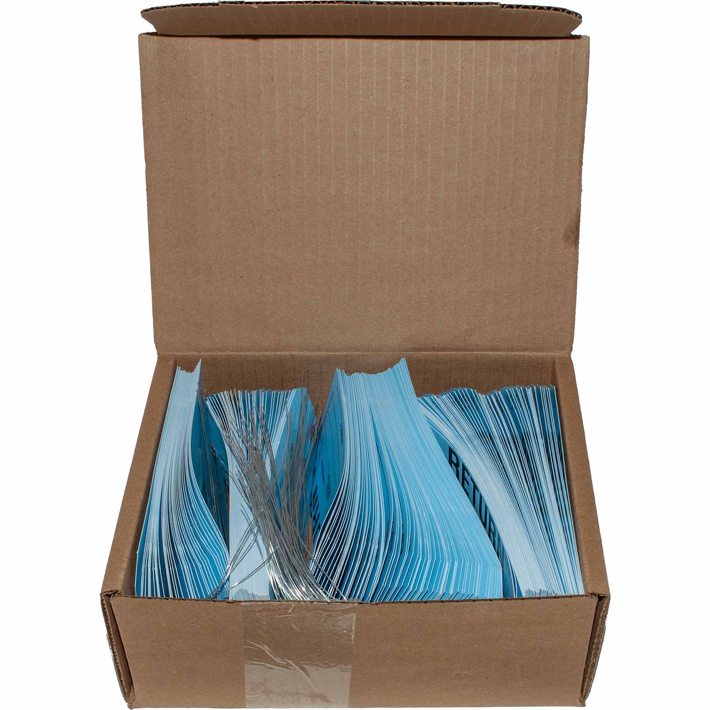 Brock ‘RETURN’ Parts Tag With Wire Attached - 5 3/4 Inch x 2 7/8 Inch Powder Blue Heavy Card Stock With Reinforced Eyelet - Includes Pen- 250 Tags Per Box ADS2732WA