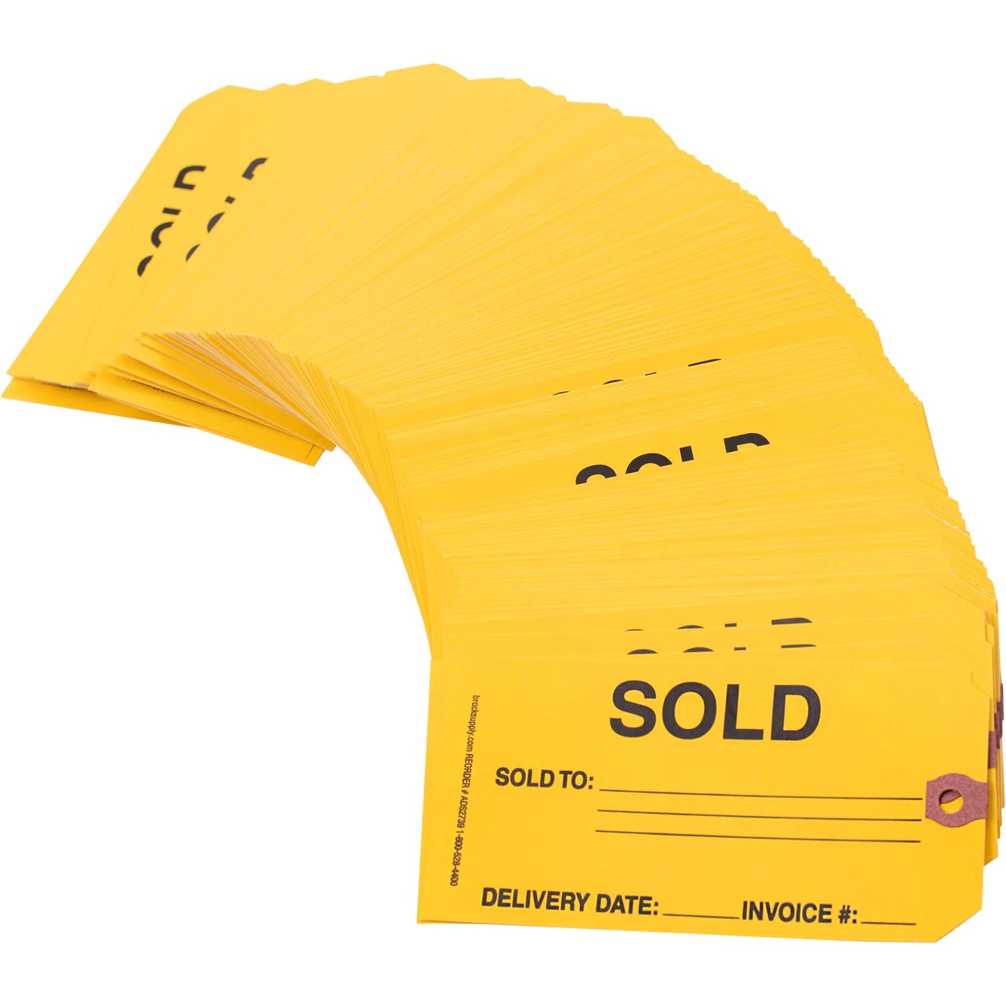 Brock ‘SOLD’ Parts Tag - 5 3/4 Inch x 2 7/8 Inch Yellow Heavy Card Stock With Reinforced Eyelet - 250 Tags Per Box ADS2739