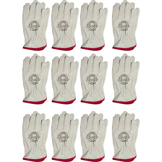 Brock Pigskin Leather Drivers Glove Unlined With Keystone Thumb & Red Cotton Bound Cuff Large 12 Pairs ADS3707L