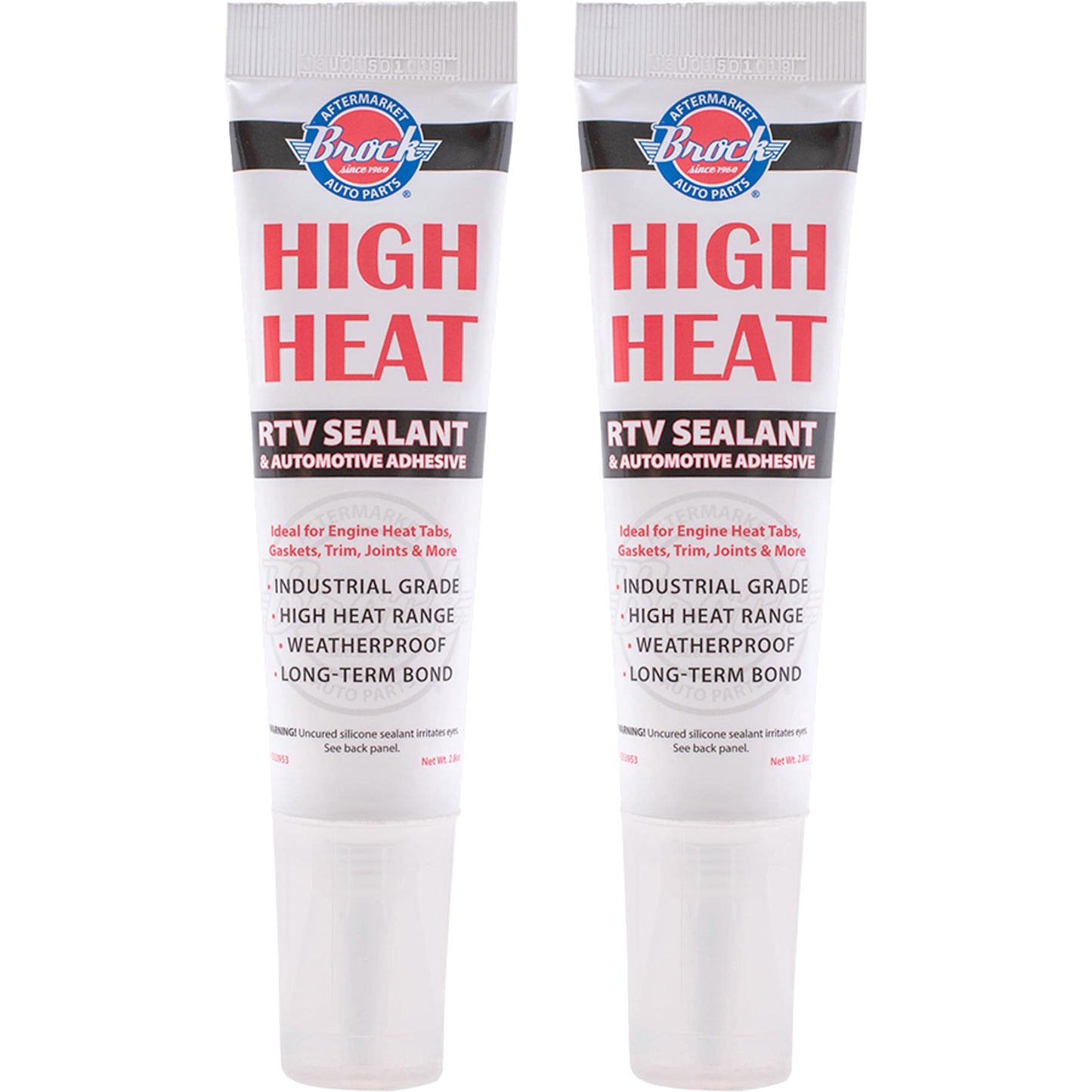 Brock High Heat RTV Sealant & Automotive Adhesive – Industrial Grade Silicone for Heat Tabs, Gaskets, and More – 2.8 oz Tube - 2 Pack