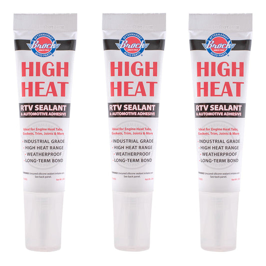 Brock High Heat RTV Sealant & Automotive Adhesive – Industrial Grade Silicone for Heat Tabs, Gaskets, and More – 2.8 oz Tube - 3 Pack