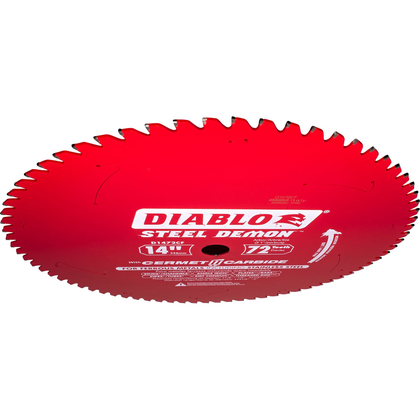 Diablo D1472CF 14 Inch x 72-Tooth 1 Inch Arbor Steel Demon Cermet II Metal Cutting Saw Blade for 1800 Max. RPM Saw