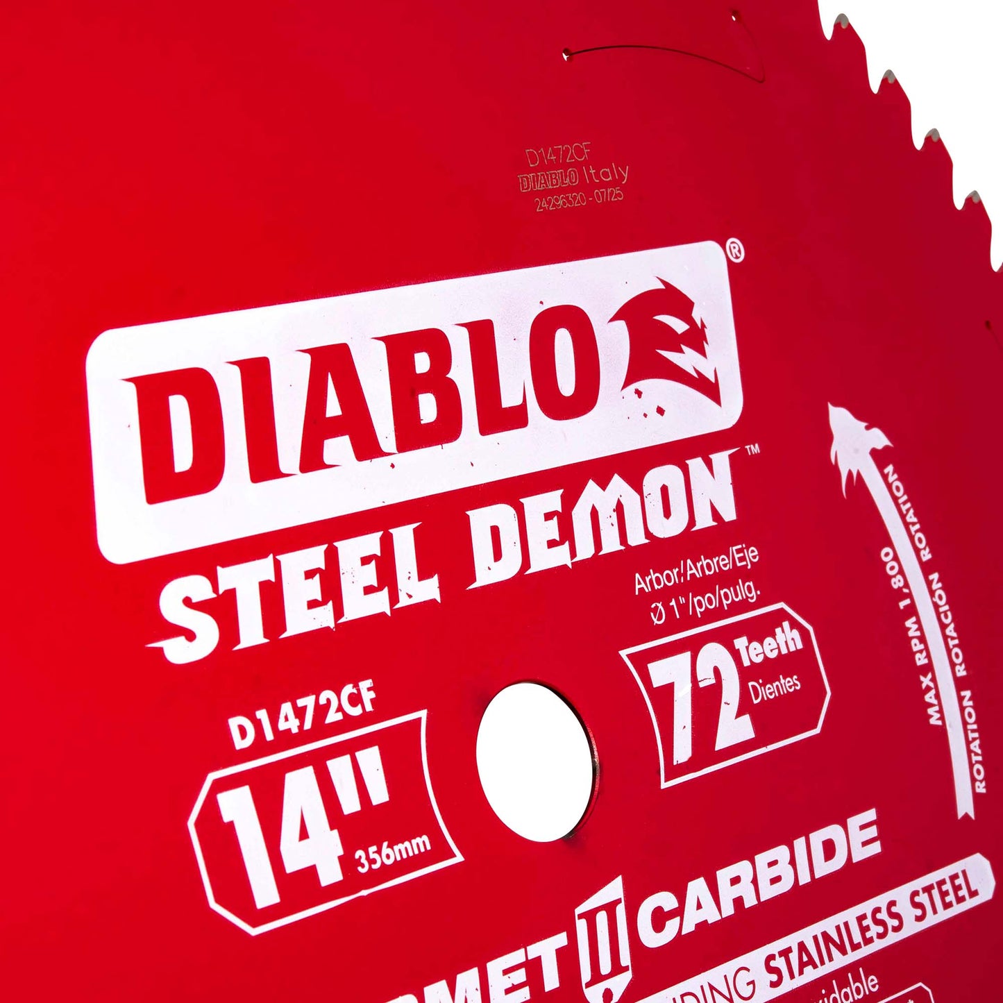 Diablo D1472CF 14 Inch x 72-Tooth 1 Inch Arbor Steel Demon Cermet II Metal Cutting Saw Blade for 1800 Max. RPM Saw