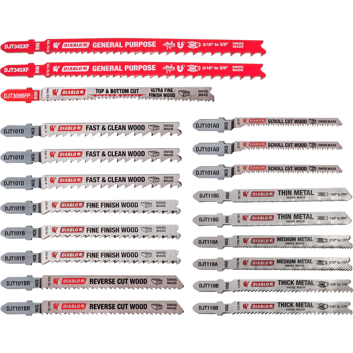 Diablo DJT20S T-Shank Jig Saw Blade for Wood-Metal-Plastic 20pc Set