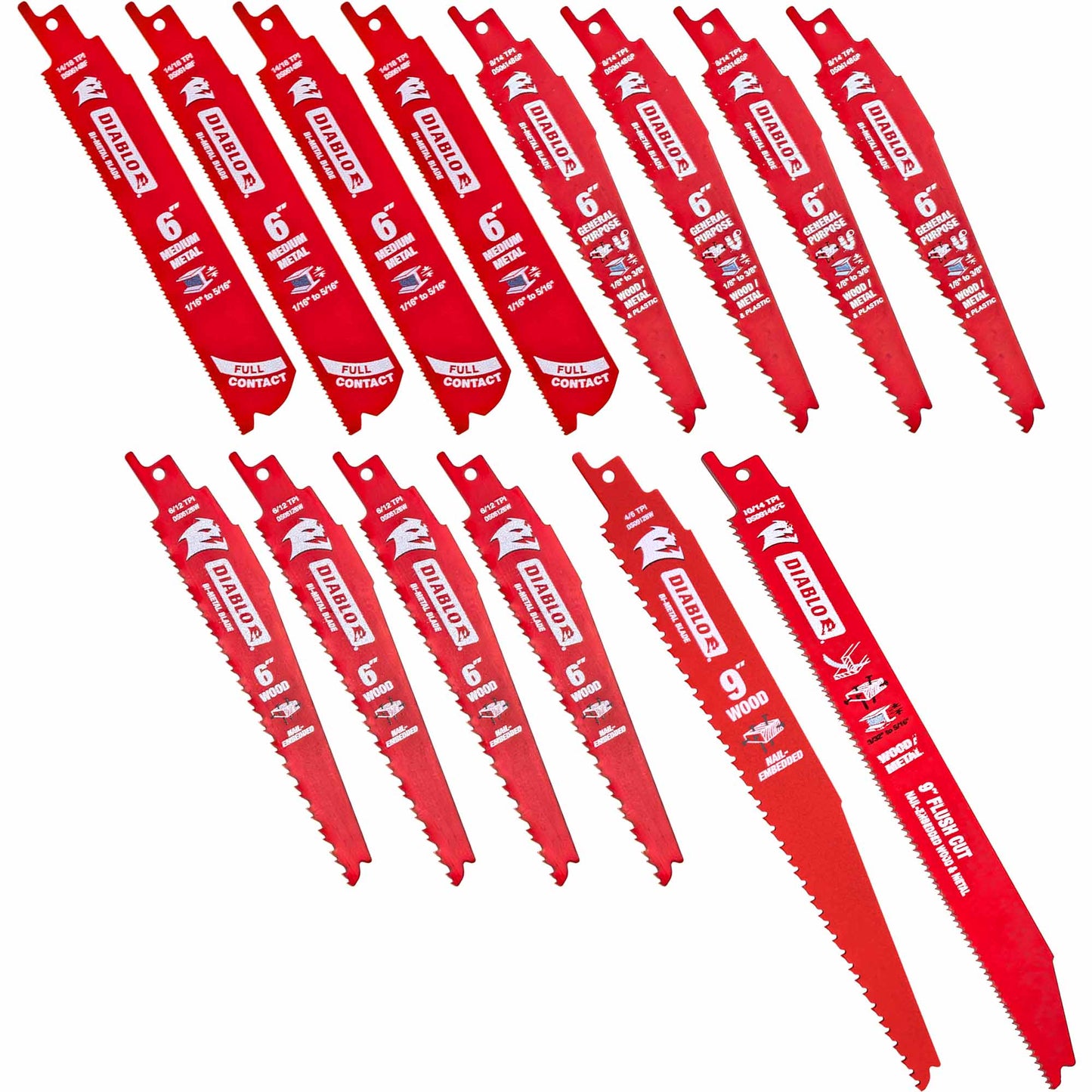 Diablo DS0014S Bi-Metal Reciprocating Saw Blades for Nail-Embedded Wood And Metal 14 Piece Set