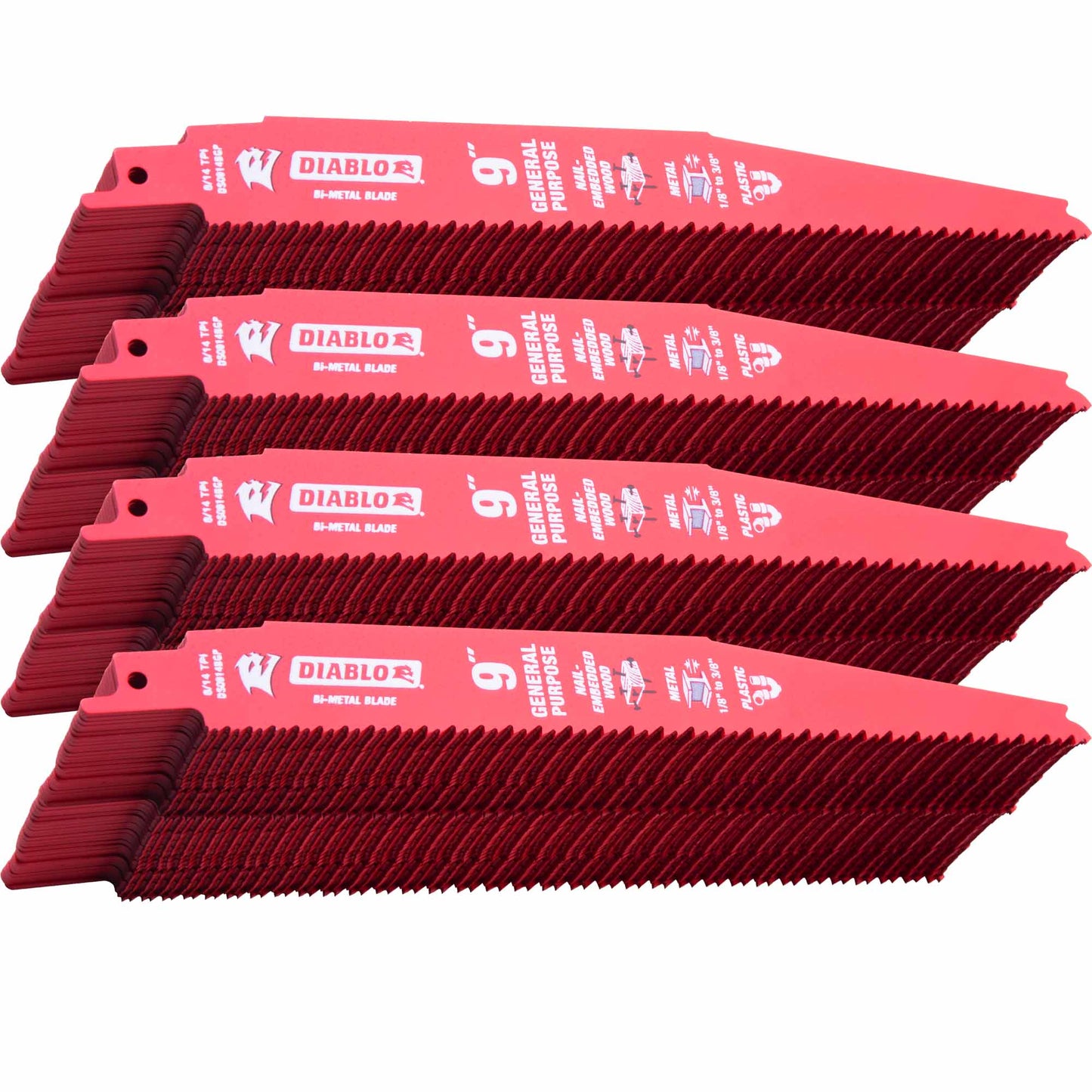 Diablo DS0914BGP200 9 Inch 8/14 TPI Bi-Metal Reciprocating Saw Blade for General Purpose 200 Pack