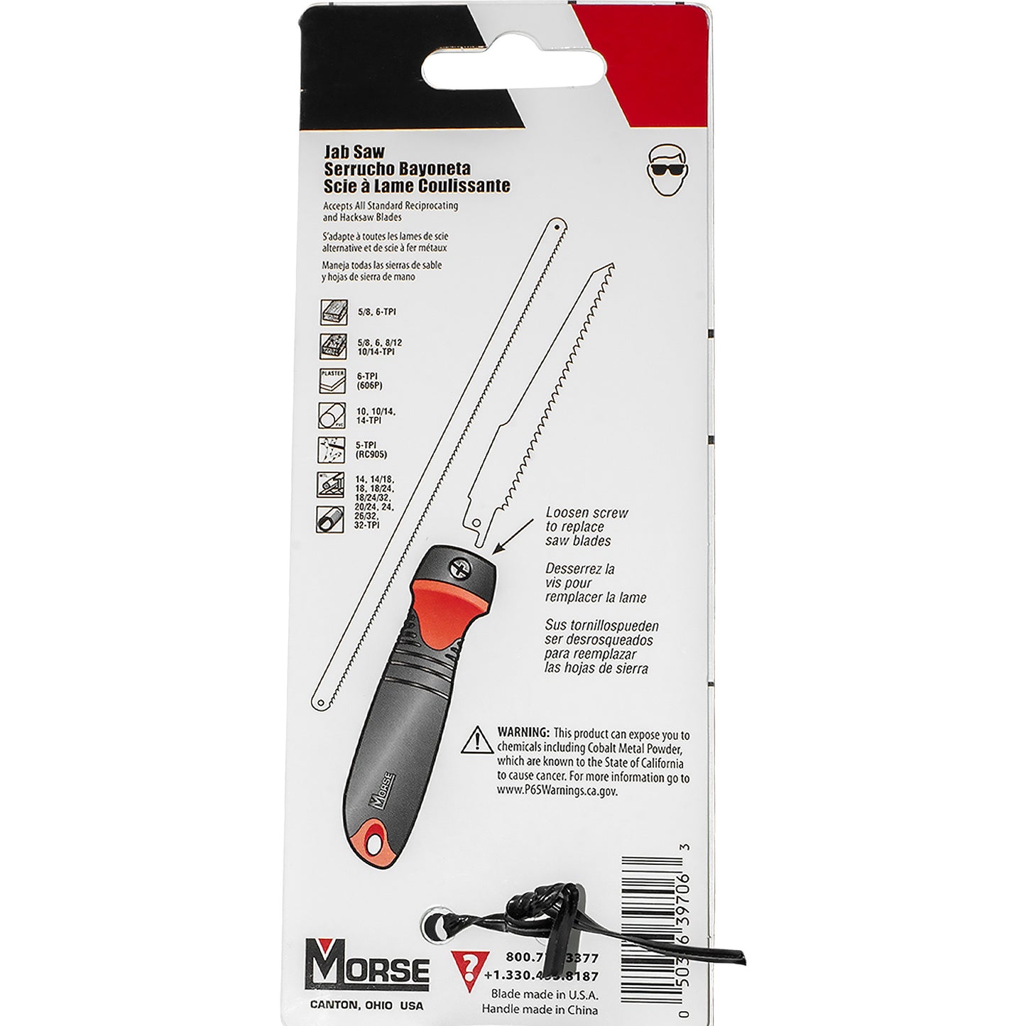 Morse JSHRBC01 Jab Saw Handle and HD Wood Saw Blade 6 Inch x 3/4 Inch x 6 TPI For Wood-Drywall – Handle Accepts All Standard Reciprocating and Hacksaw Blades