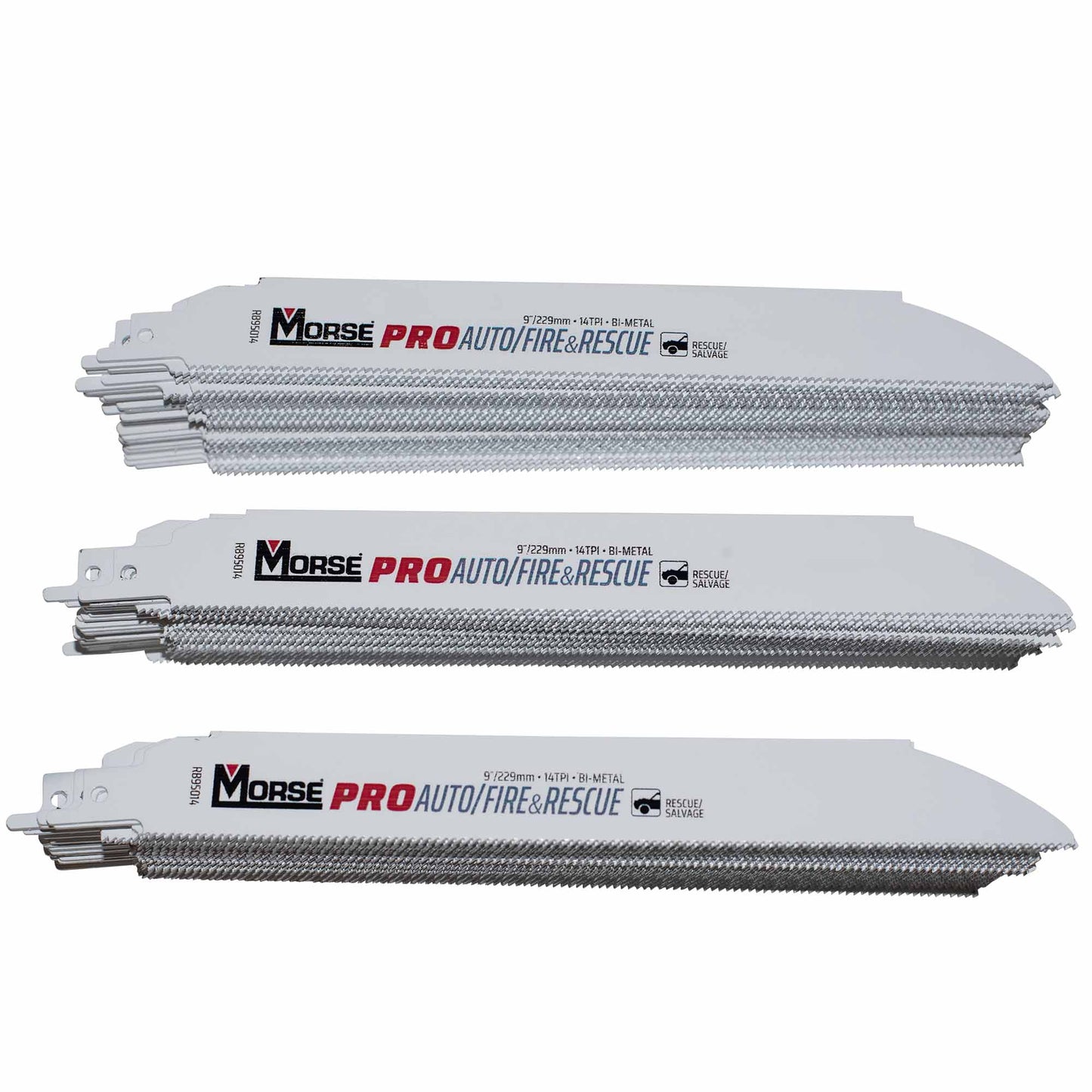 Morse RB95014B100 PRO Auto/Fire & Rescue Bi-Metal Reciprocating Saw Blades For Automotive Salvage/Fire and Rescue - Medium Metal (1/8 Inch - 3/8 Inch) 9 Inch x 1 Inch x 0.050 Inch 14 TPI 100 Pack
