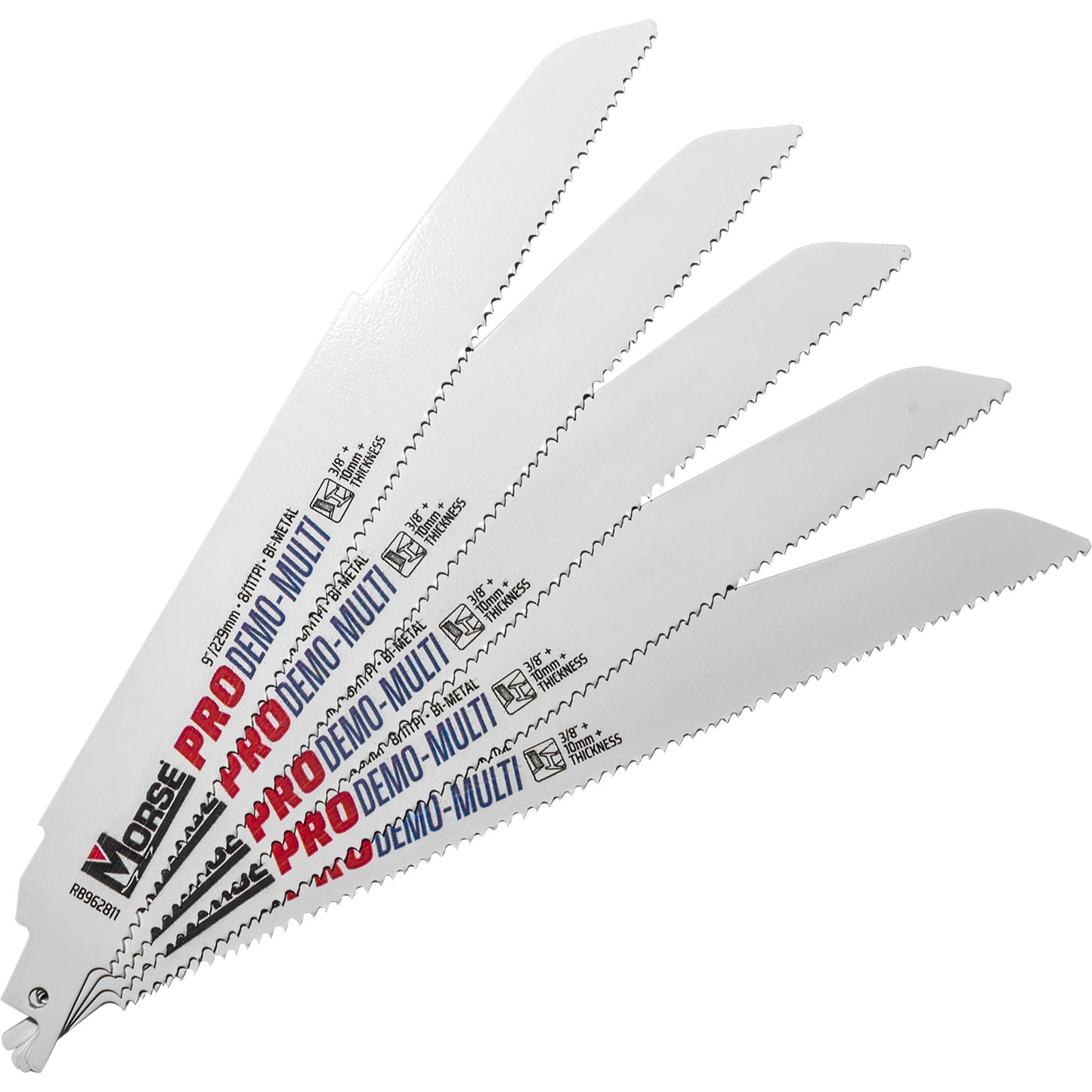 Morse RB962811T25 PRO Demo-Multi Bi-Metal Reciprocating Saw Blade For Auto Dismantling-Fire & Rescue-Metal-Wood 9 Inch x 7/8 Inch x 0.062 Inch 8/11 TPI 25 Pack