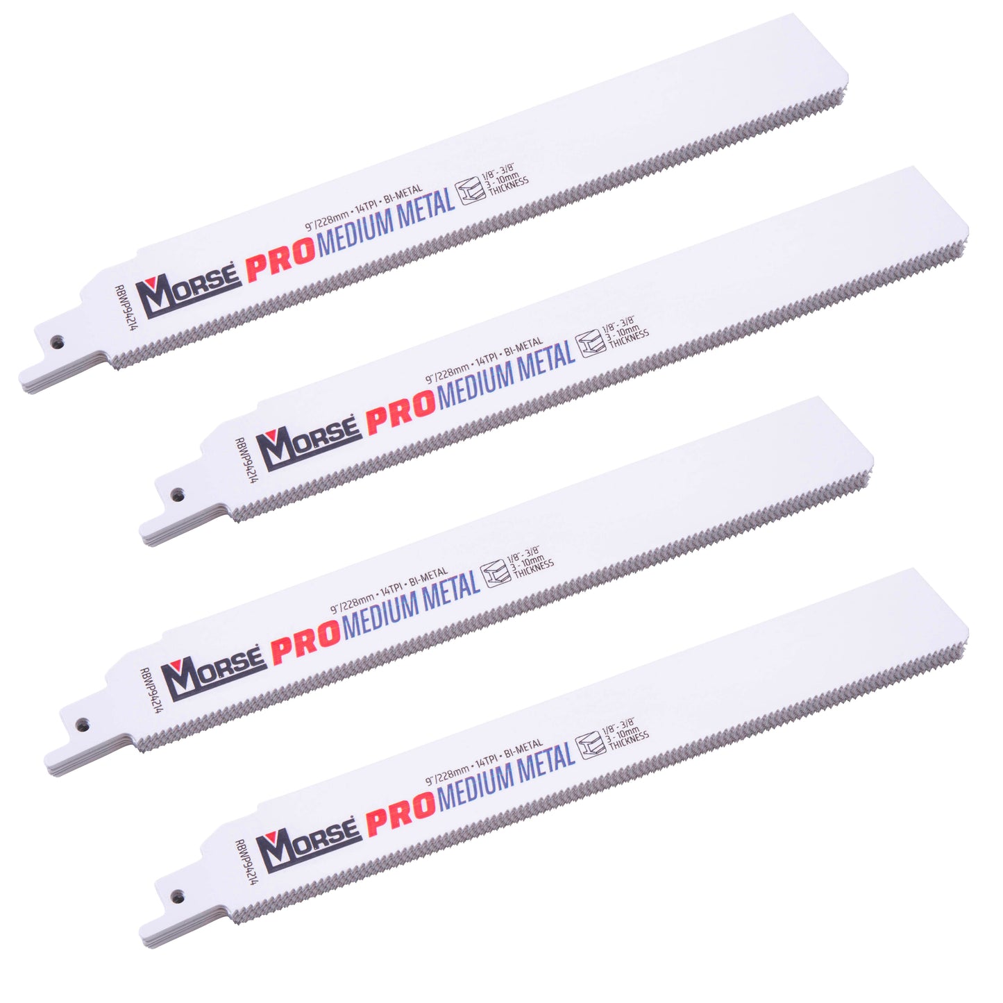 MK Morse PRO Auto|Fire & Rescue Bi-Metal Bi-Metal Reciprocating Saw Blade Automotive/Fire and Rescue For Medium Metal (1/8 Inch - 3/8 Inch) 9 Inch X 1 Inch X 0.042 Inch 14 TPI 100 Pack