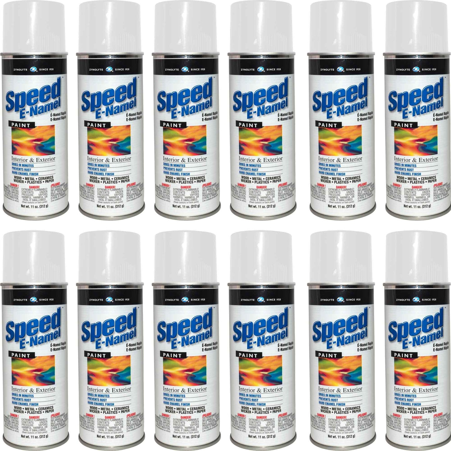 Zynolyte Speed E-Namel Z275 Fast Drying Enamel Spray Paint Semi-Gloss White 11 oz Can Case of 12 Z275C