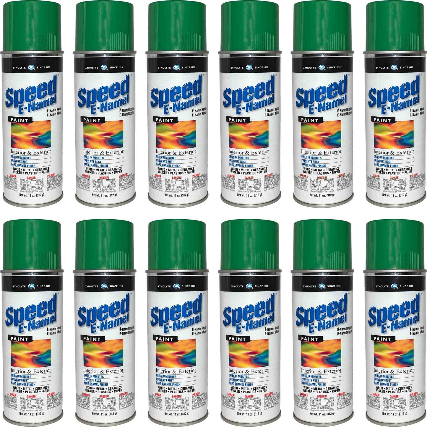 Zynolyte Speed E-Namel Z525 Fast Drying Enamel Spray Paint Kelly Green 11 oz Can Case of 12 Z525C